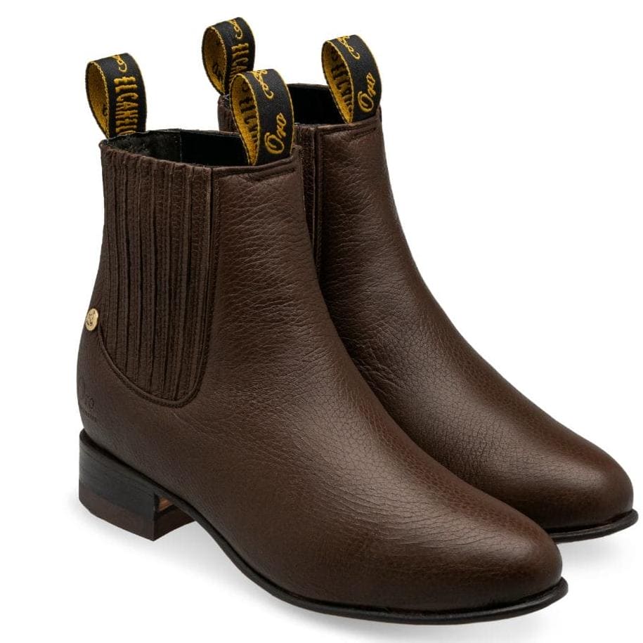 El Canelo "Oro" Botin Charro Piel Venado - Cafe