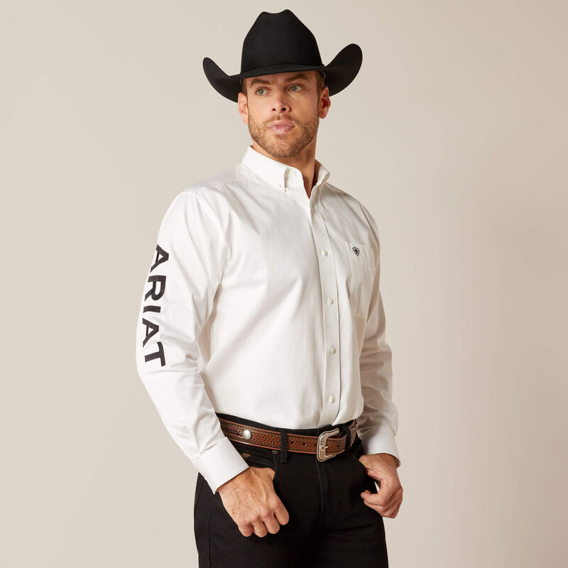 Ariat Men's Team Logo Twill Classic Fit Long Sleeve Shirt 10046825 - White