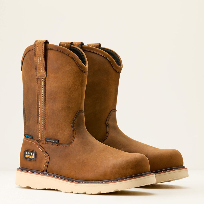 Ariat Men's Rebar Wedge Pull-On Waterproof Composite Toe Work Boot 10053613 - Distressed Brown