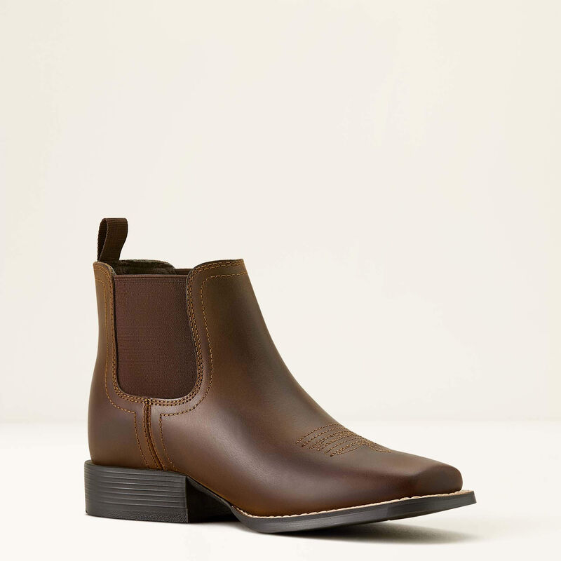 Ariat Kids Booker Chelsea Wide Square Toe Western Boot 10063824 - Distressed Brown