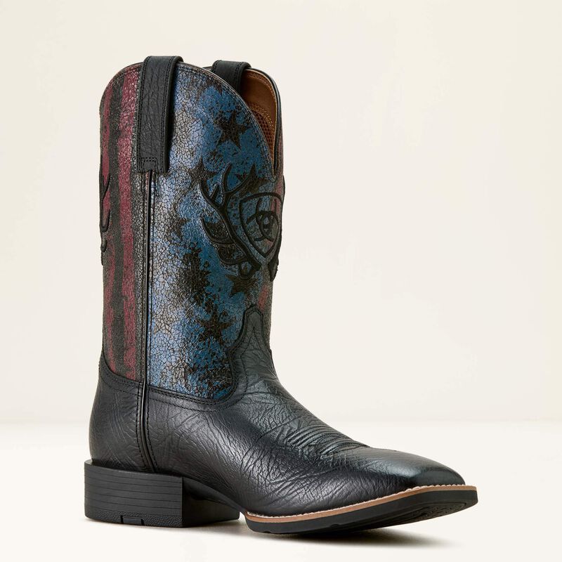 Ariat Men's Sport Liberty Antler Wide Square Toe Cowboy Boot 10064048 - Black Hippo Print