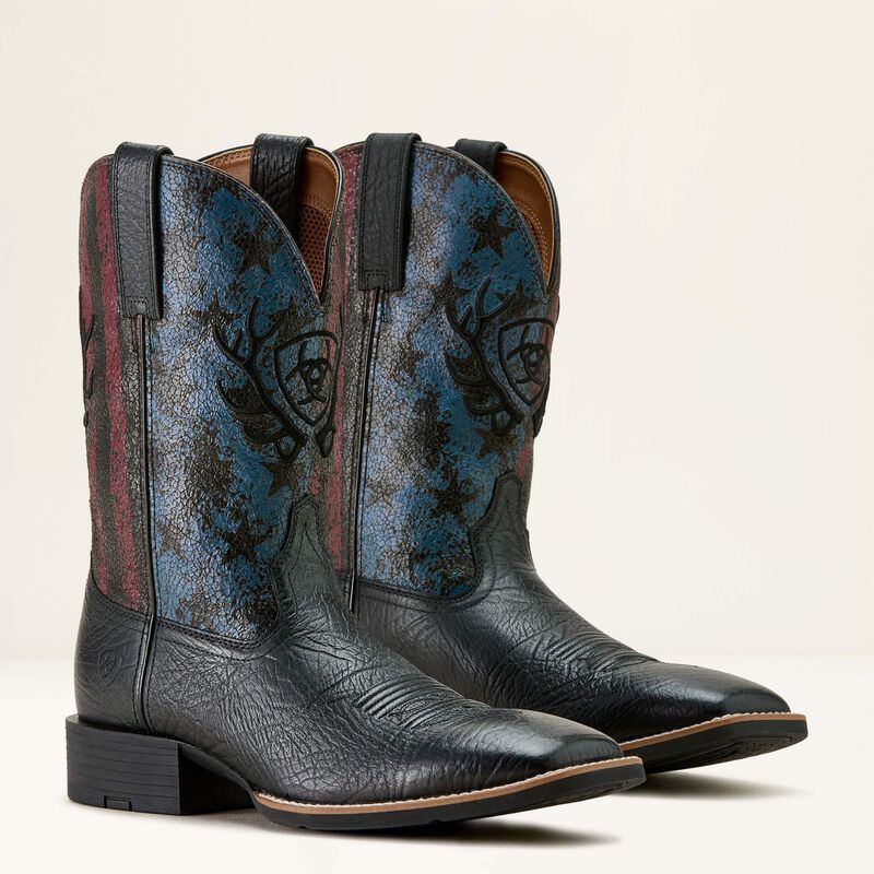 Ariat Men's Sport Liberty Antler Wide Square Toe Cowboy Boot 10064048 - Black Hippo Print
