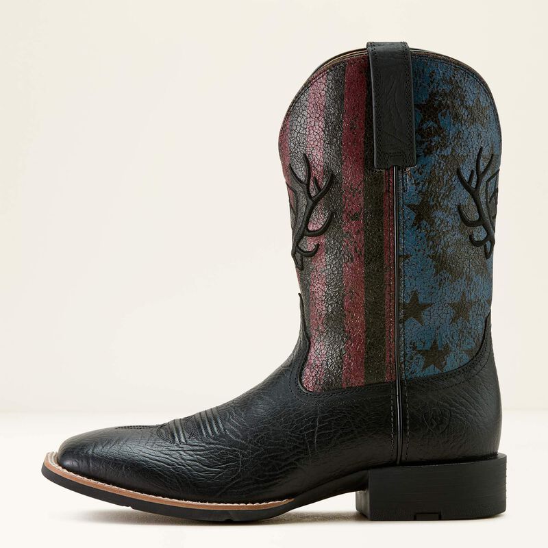 Ariat Men's Sport Liberty Antler Wide Square Toe Cowboy Boot 10064048 - Black Hippo Print
