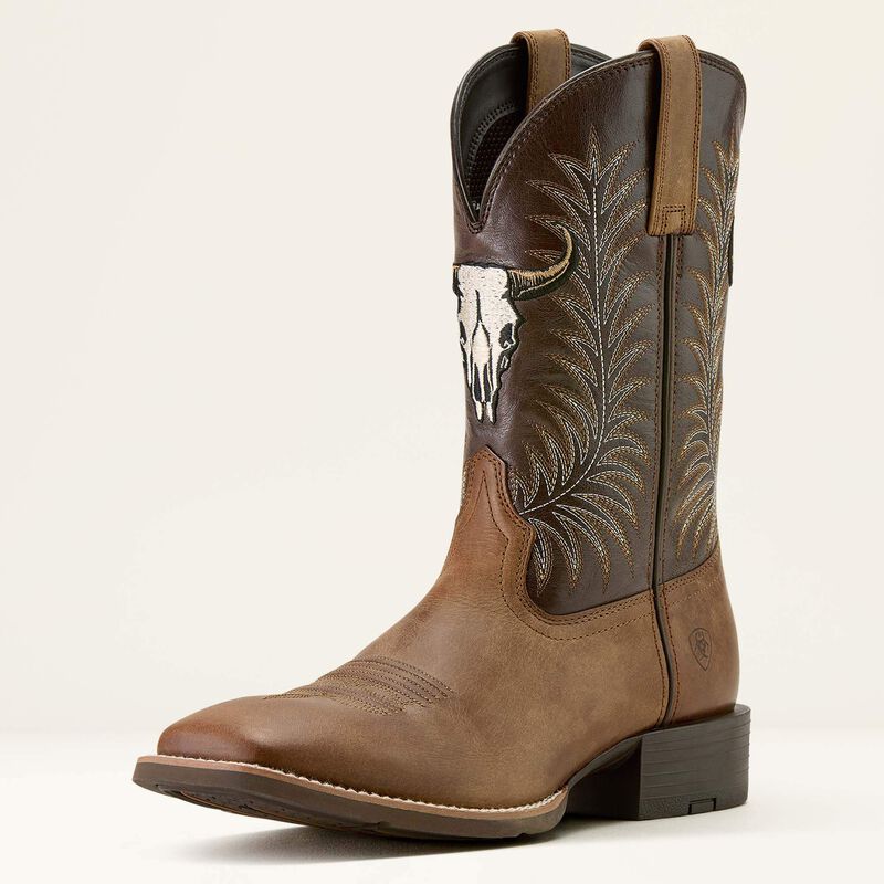 Ariat Men's Sport Steer Skull Wide Square Toe Cowboy Boot 10064053 - Sandstorm