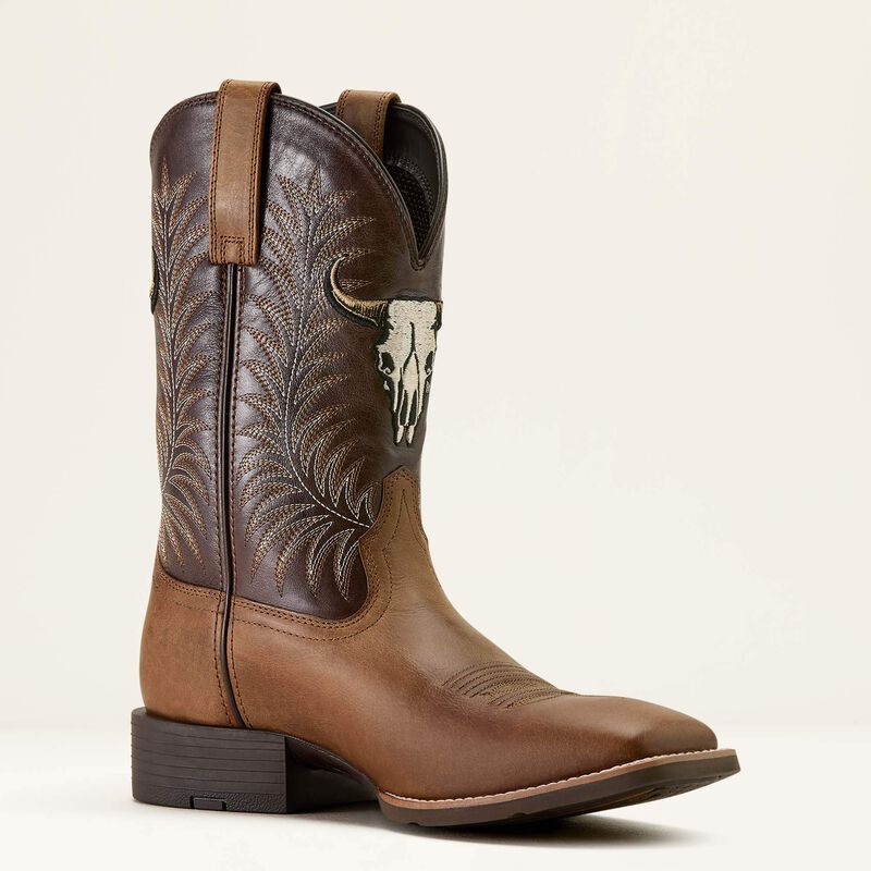 Ariat Men's Sport Steer Skull Wide Square Toe Cowboy Boot 10064053 - Sandstorm