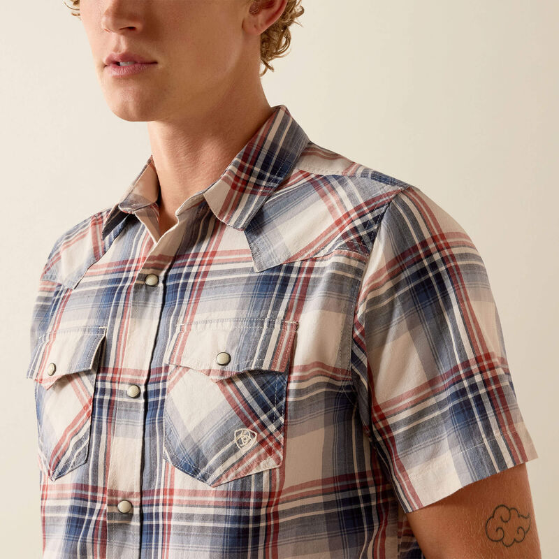 Ariat Men's Retro Haines Fitted Snap Shirt 10071088 -  Light White Plaid