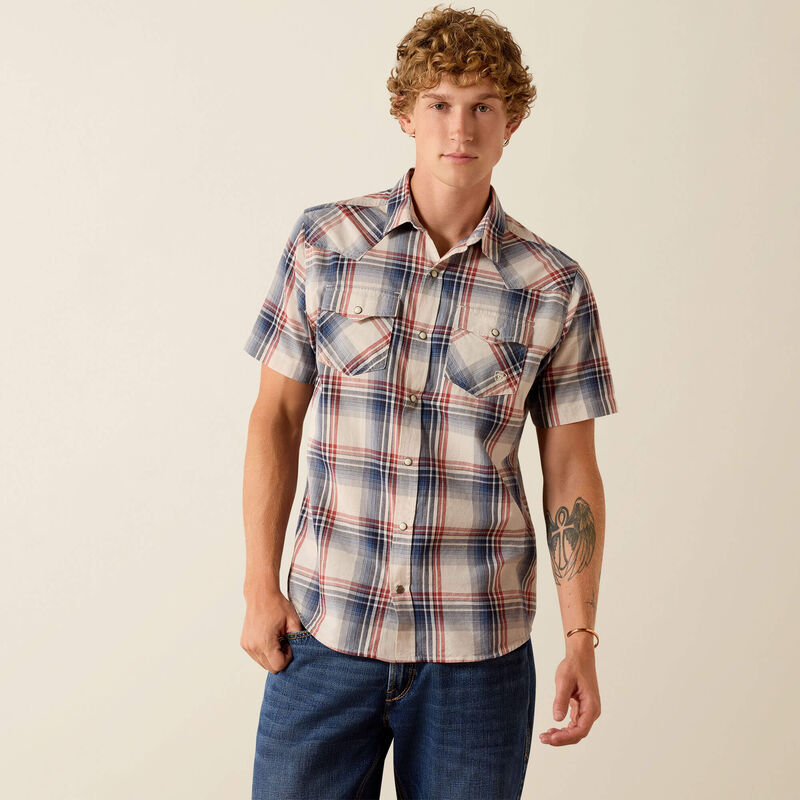 Ariat Men's Retro Haines Fitted Snap Shirt 10071088 -  Light White Plaid