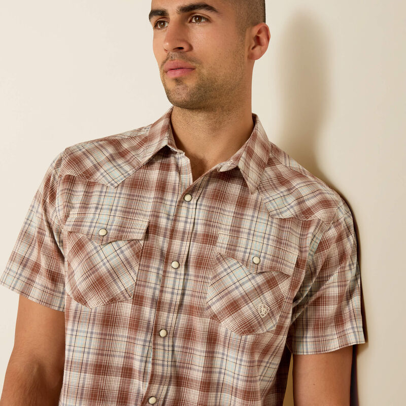 Ariat Men's Retro Hilliard Fitted Snap Shirt 10071595 - Light Brown Plaid
