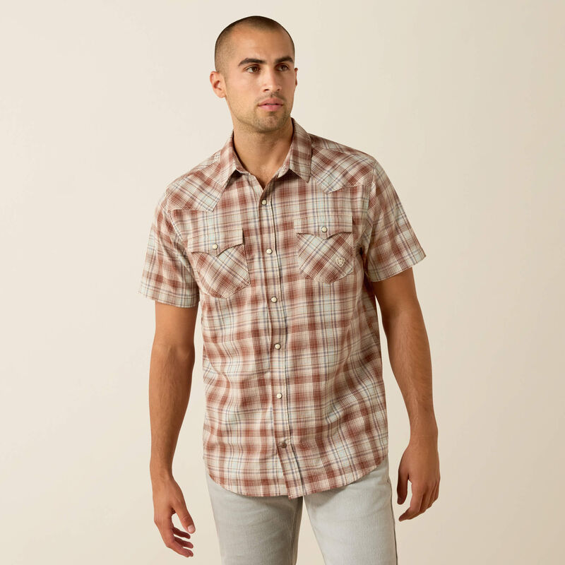 Ariat Men's Retro Hilliard Fitted Snap Shirt 10071595 - Light Brown Plaid