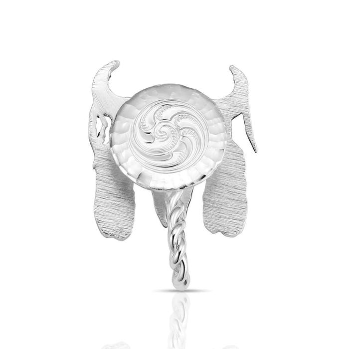Montana Buffalo Skull with Feather Hat Clip HCP6422