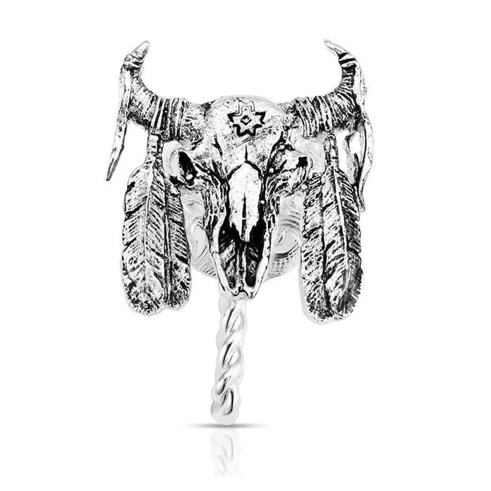 Montana Buffalo Skull with Feather Hat Clip HCP6422