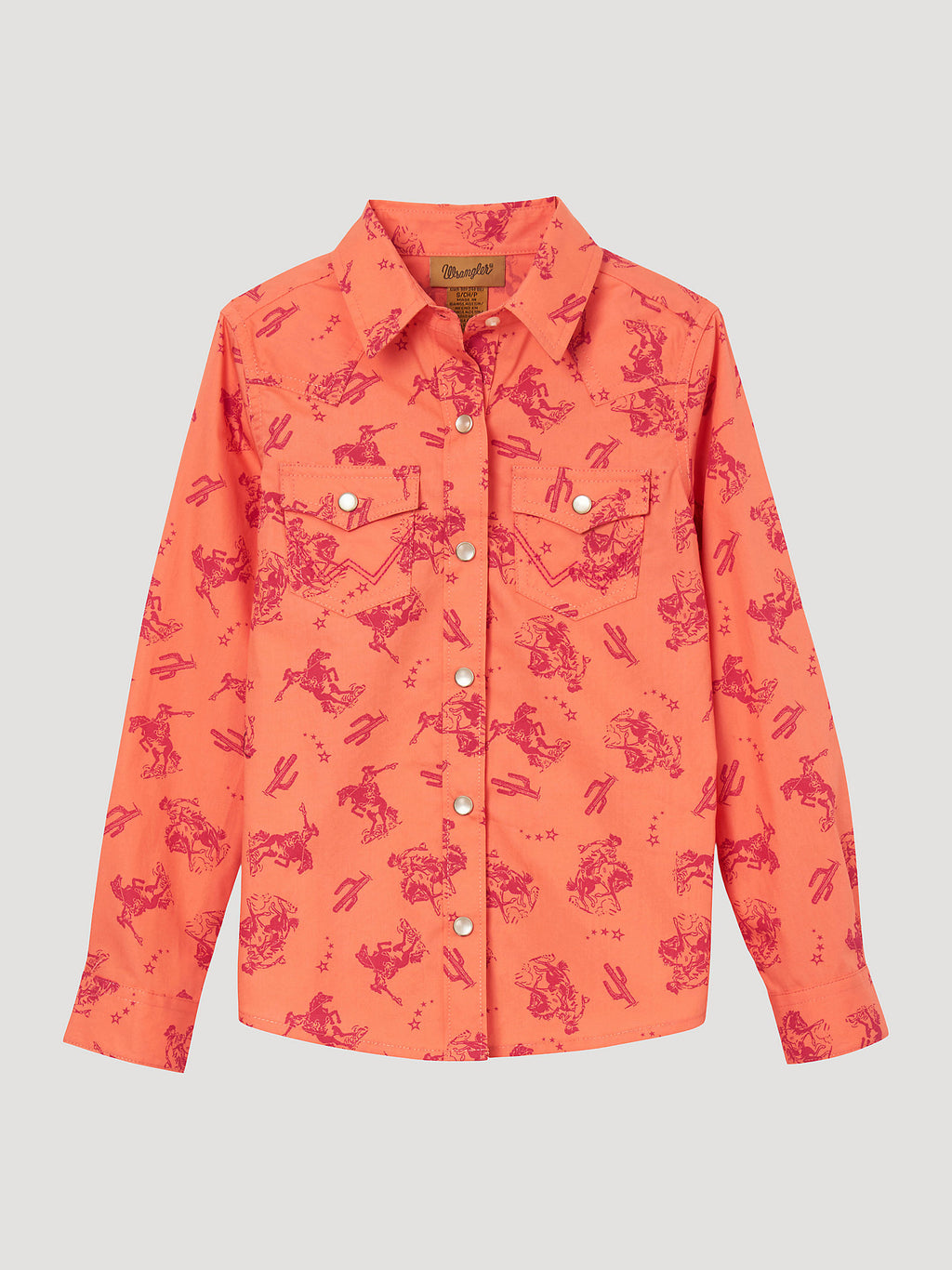 Girl's Wrangler Long Sleeve Snap Rider Coral Shirt 44176