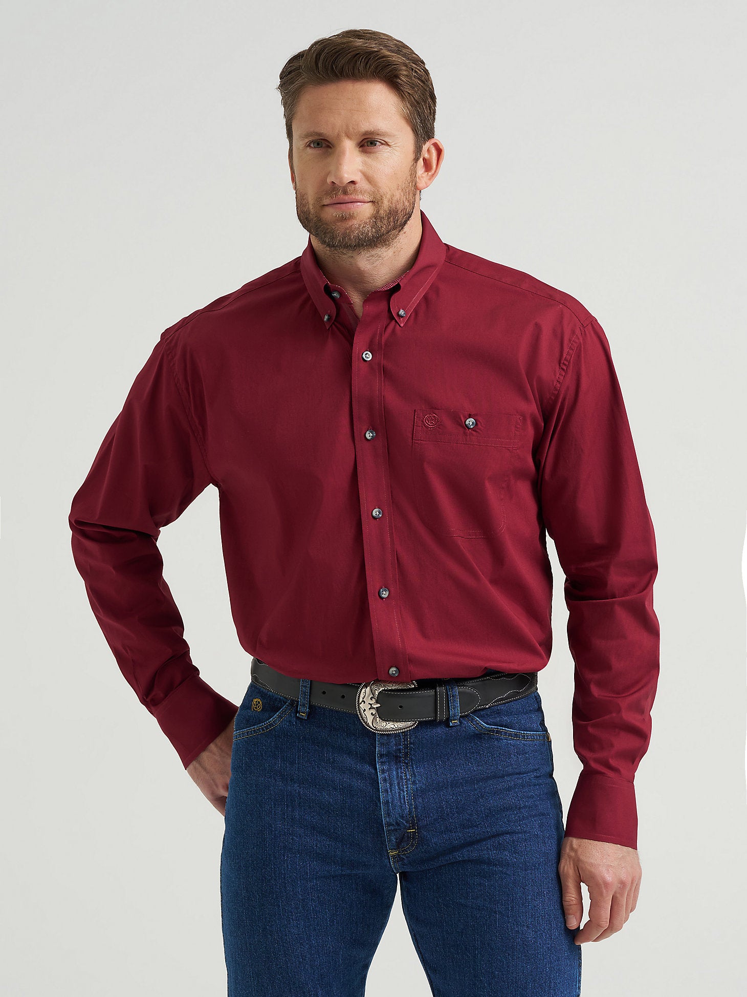 Wrangler George Strait Long Sleeve Shirt 112369627 - Burgundy