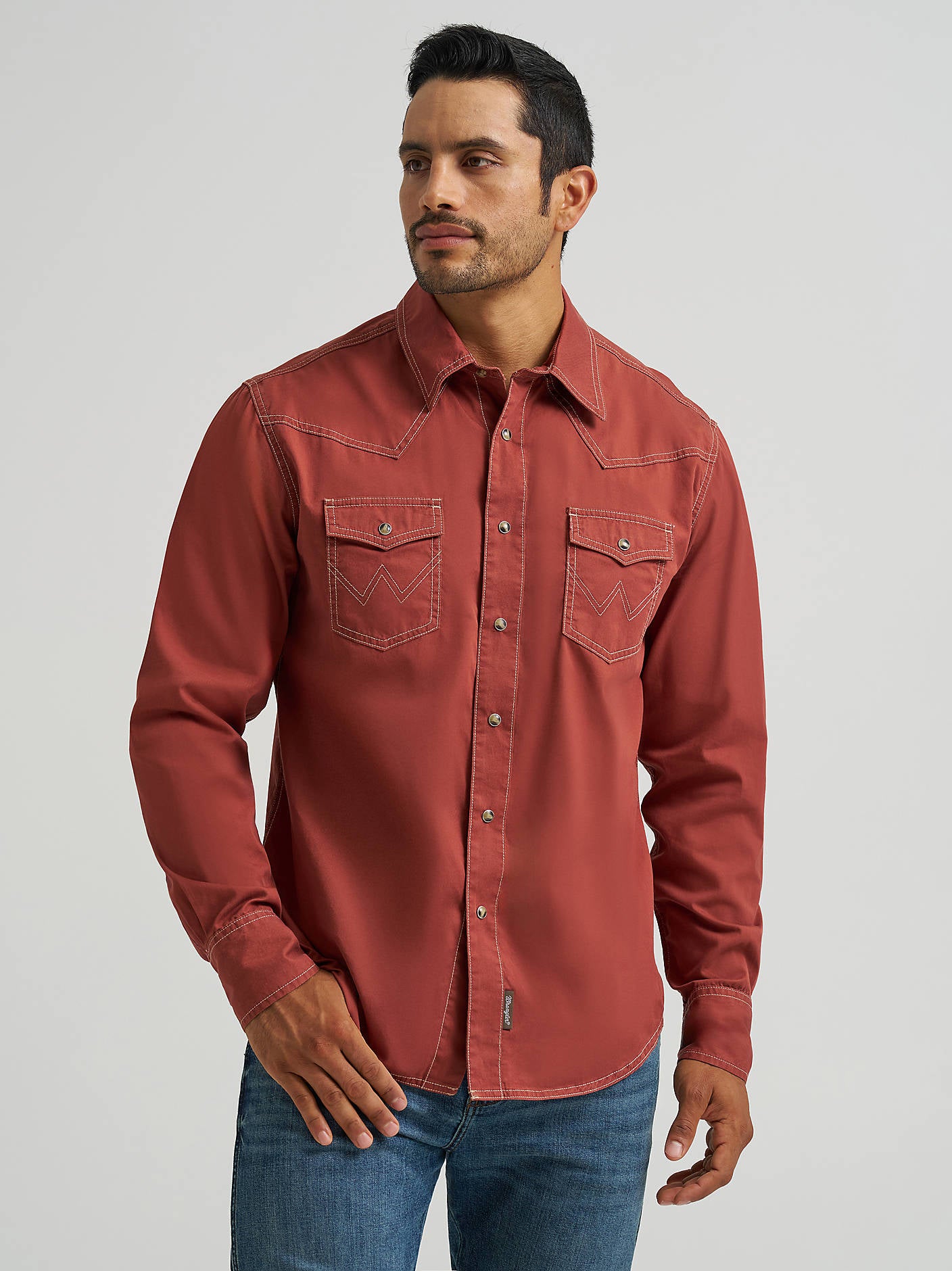 Wrangler Men's Retro Premium Western Snap Solid Long Sleeve Shirt 112374980 - Clay Red
