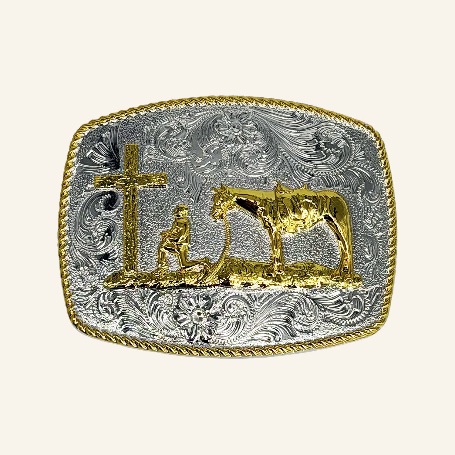 Cross and Horse Gold Cowboy Buckle CB12