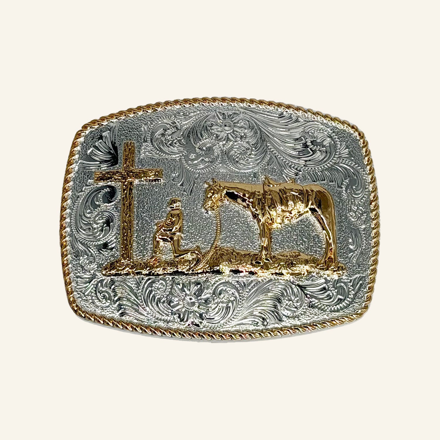 Cross and Horse Rose Gold Cowboy Buckle CB13