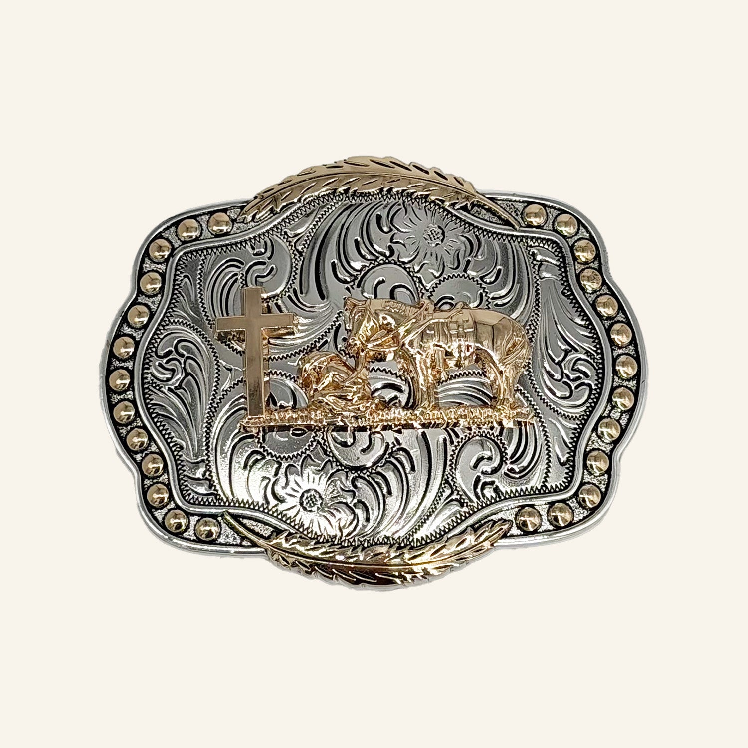 Cross and Horse Rose Gold Cowboy Buckle CB14