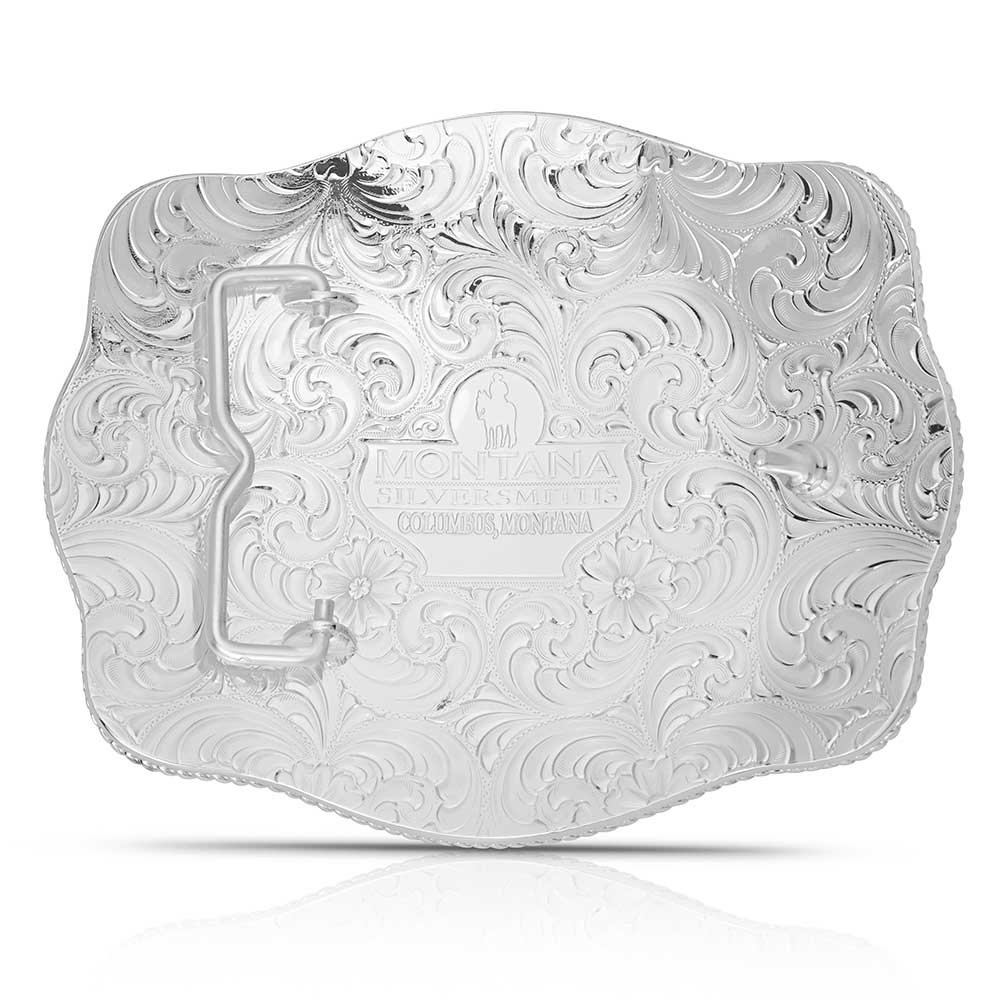 Montana Extra Large Engraved Scalloped Buckle With Fighting Roosters 1707
