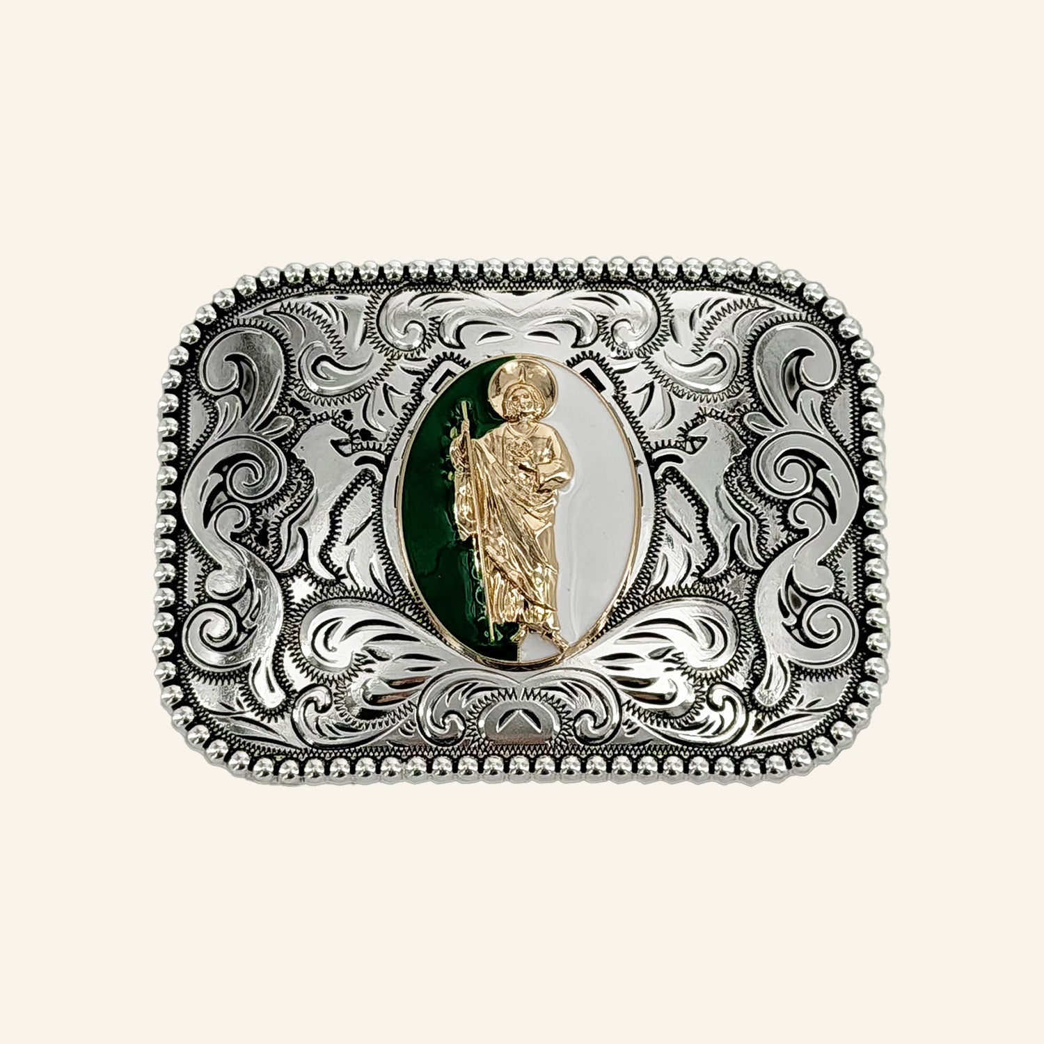 San Judas Silver Cowboy Buckle CB19