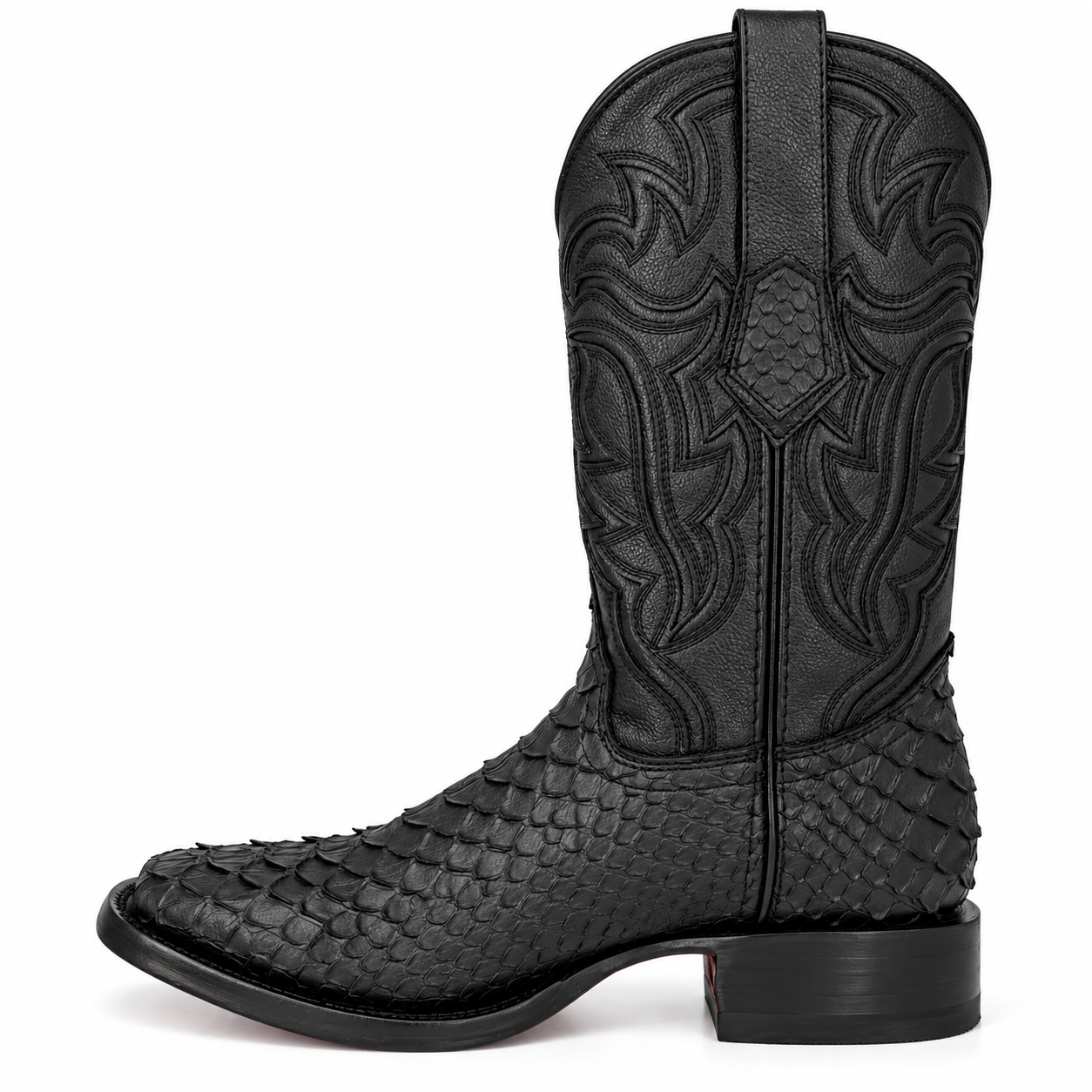 Rock'em Men's Python Print Red Bottom Cowboy Boot MR26 - Matte Black