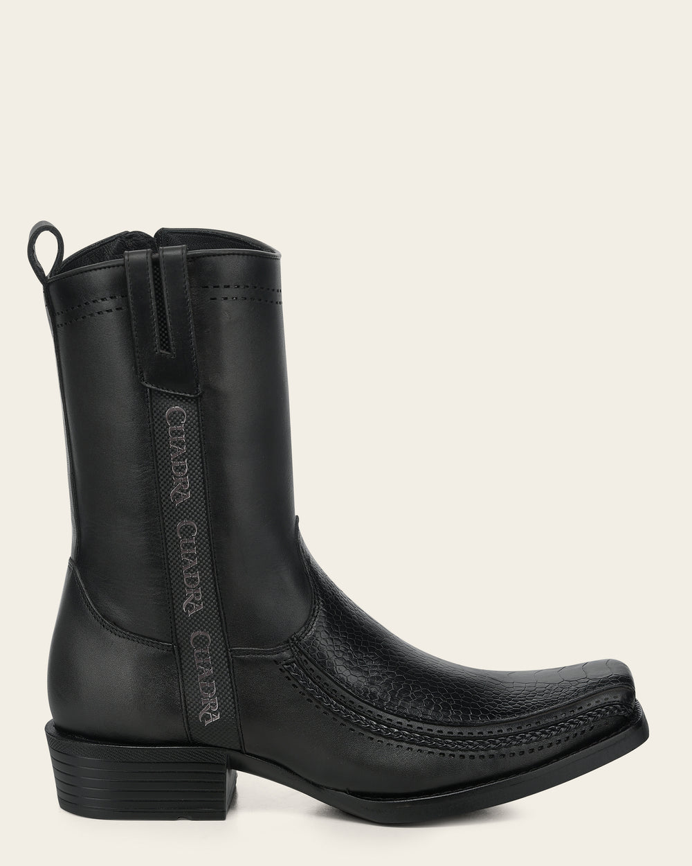 Cuadra Men's Ostrich Leg Laser and Zipper Narrow Toe CC299 - Black