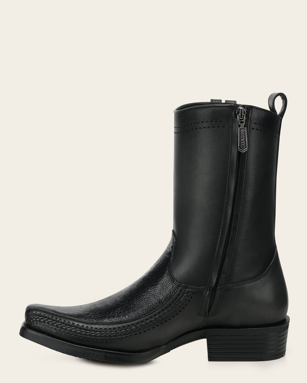 Cuadra Men's Ostrich Leg Laser and Zipper Narrow Toe CC299 - Black
