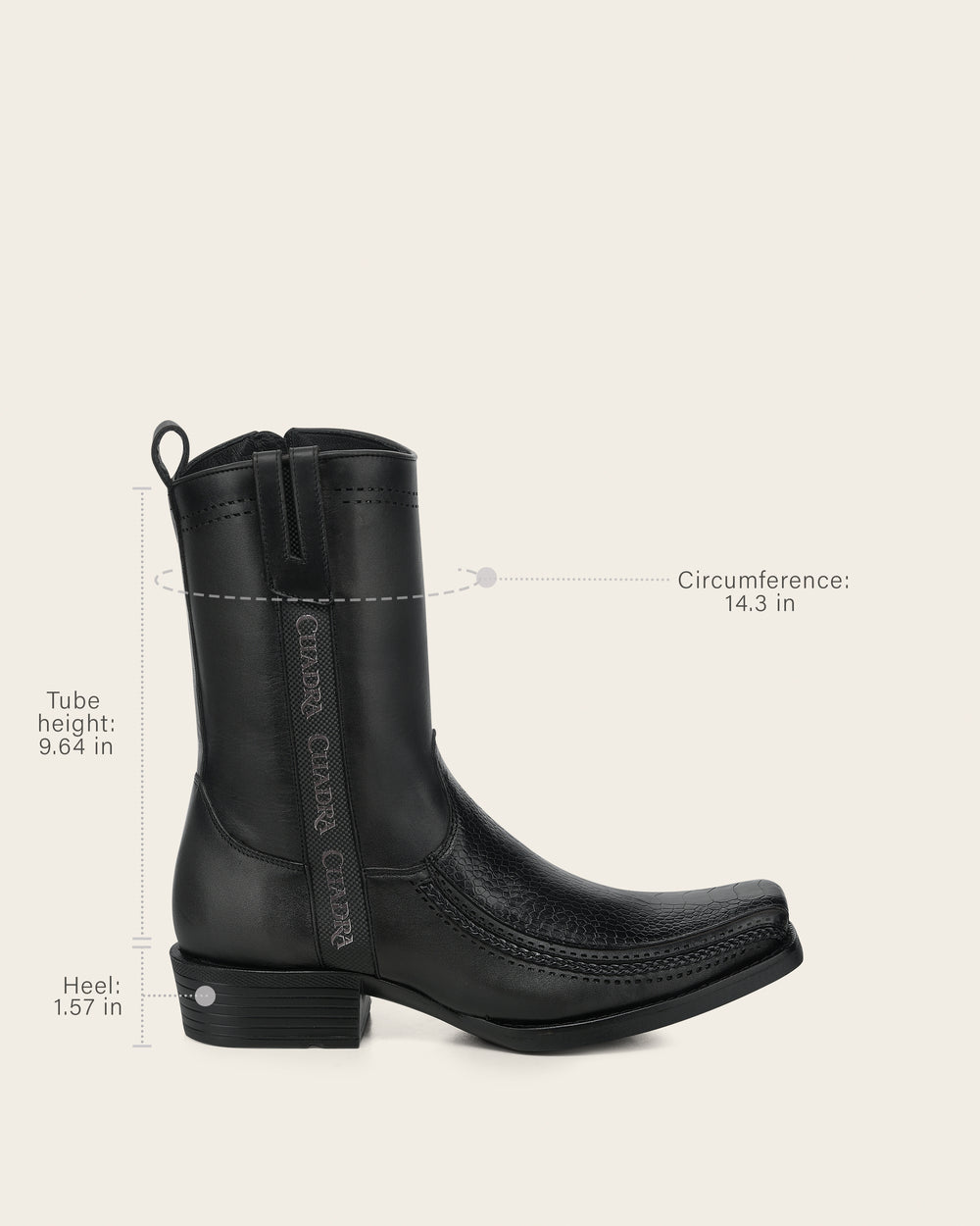 Cuadra Men's Ostrich Leg Laser and Zipper Narrow Toe CC299 - Black