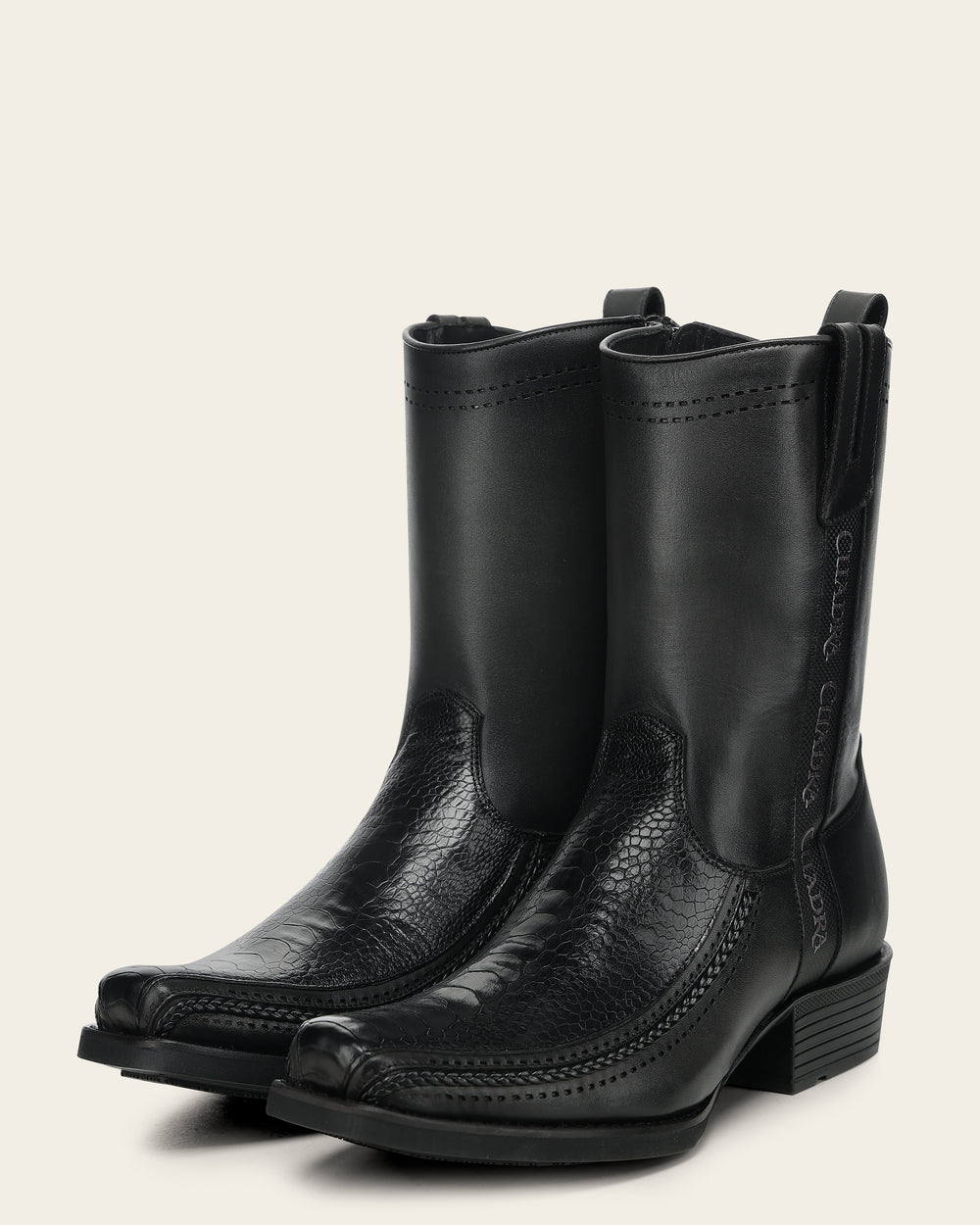 Cuadra Men's Ostrich Leg Laser and Zipper Narrow Toe CC299 - Black