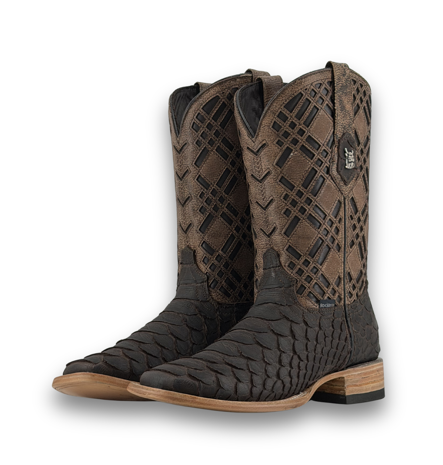 Rock'em Men's Bradley Shelby Python Square Toe Cowboy Boot MR23 - Brown