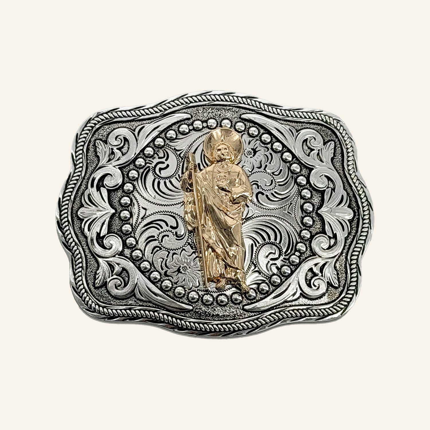 San Judas Silver Cowboy Buckle CB21