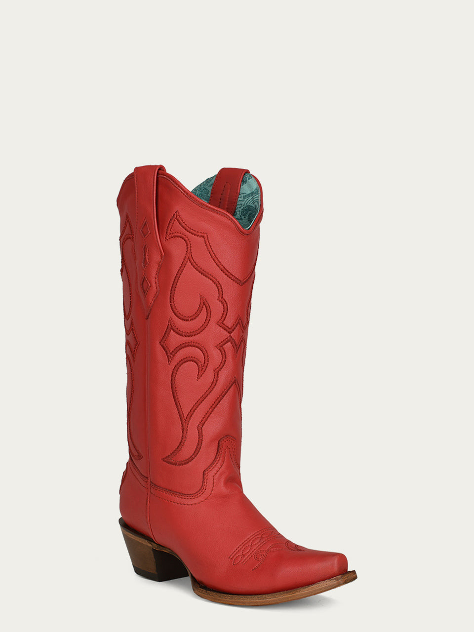Corral Women's Snip Toe Boots Z5073 Stitch Pattern & Inlay Pullstraps - Red
