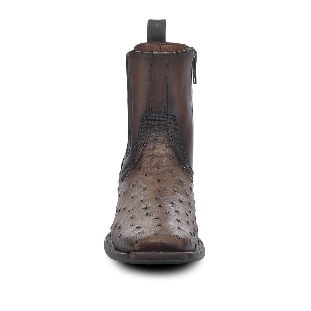 Cuadra Men's Ostrich Zipper & Elastic Square Toe CU889 - Lugano Cafe