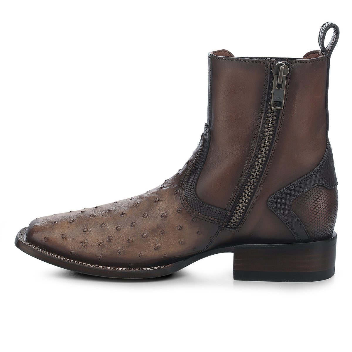 Cuadra Men's Ostrich Zipper & Elastic Square Toe CU889 - Lugano Cafe