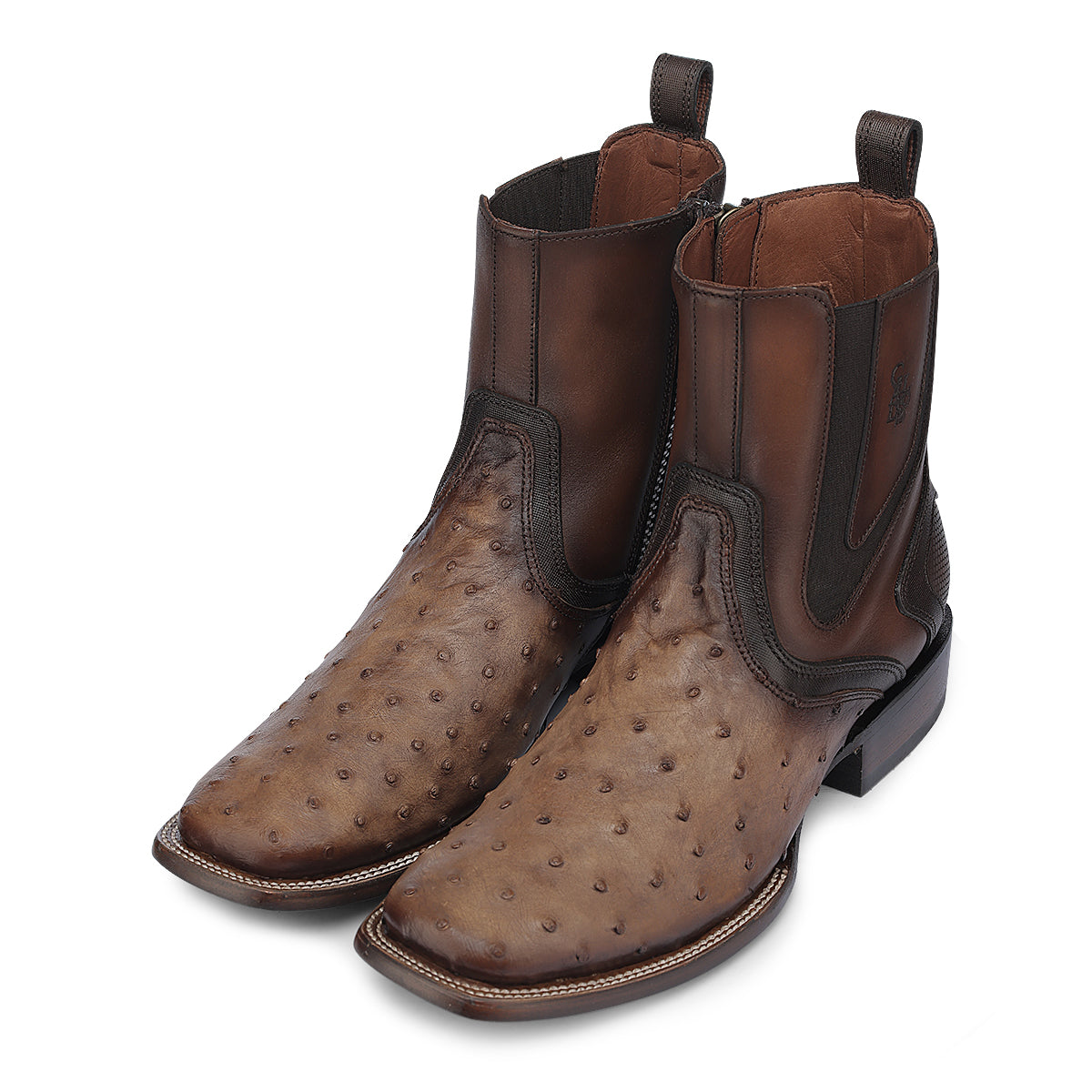Cuadra Men's Ostrich Zipper & Elastic Square Toe CU889 - Lugano Cafe