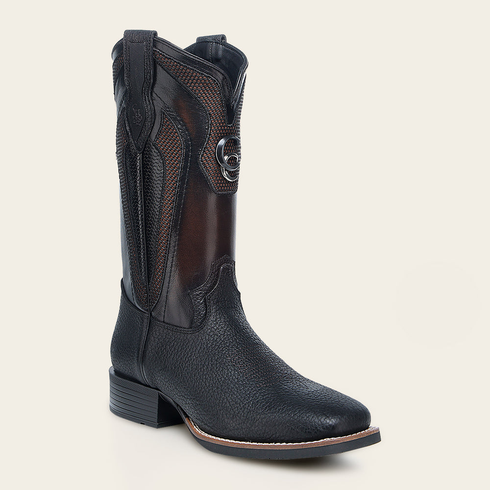 Cuadra Men's American Bison Embroidery Square Toe CU982 - Black & Honey