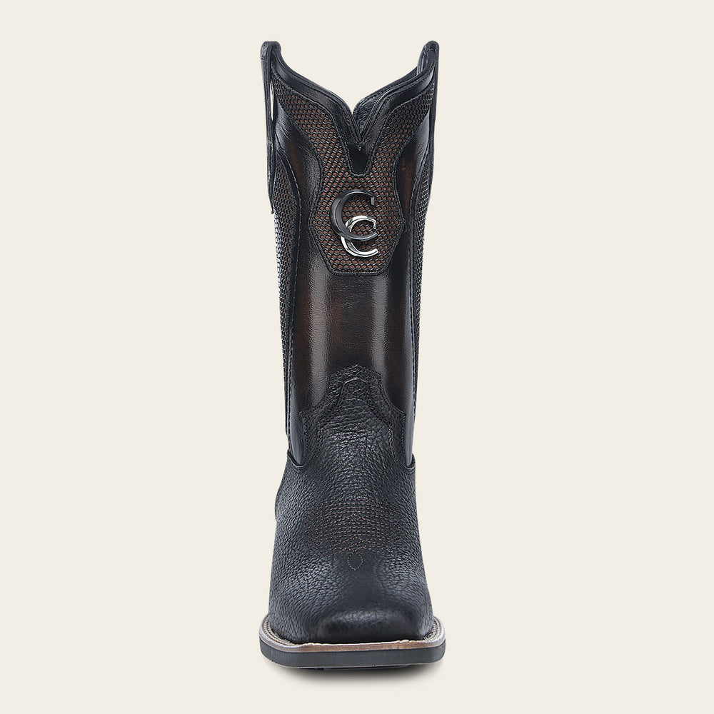 Cuadra Men's American Bison Embroidery Square Toe CU982 - Black & Honey