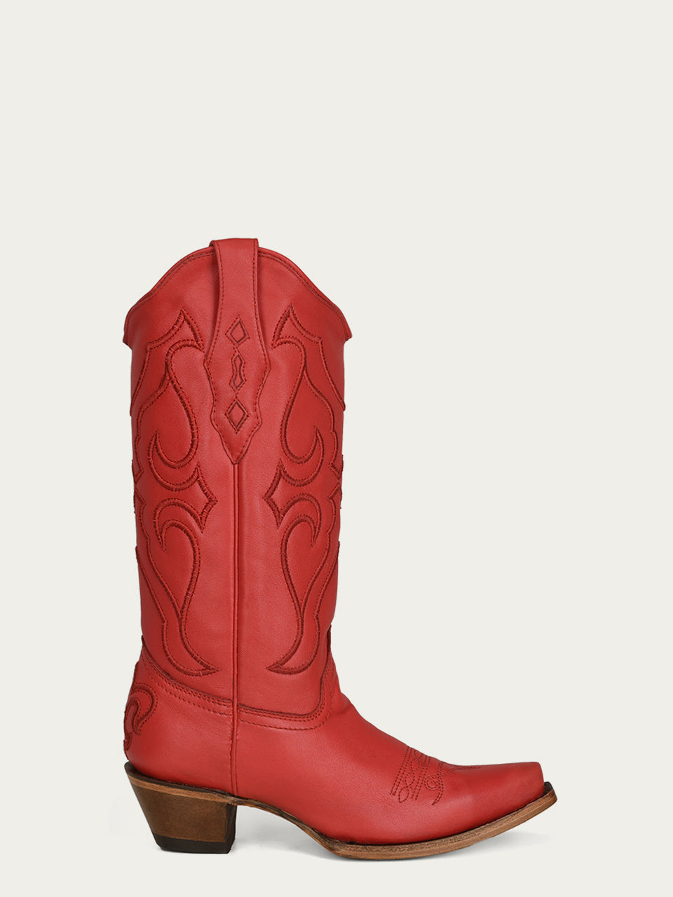 Corral Women's Snip Toe Boots Z5073 Stitch Pattern & Inlay Pullstraps - Red