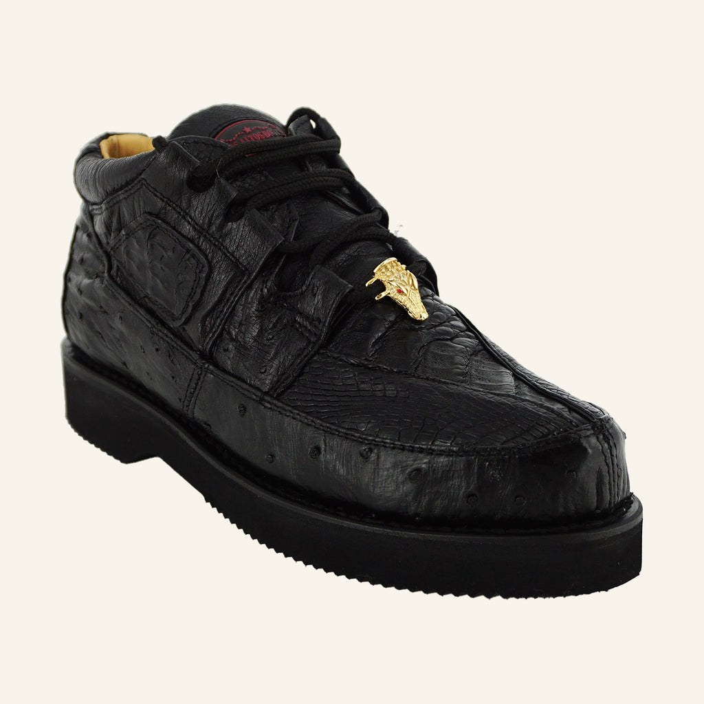 Los Altos Caiman/Ostrich Casual Shoes ZA050205 - Black