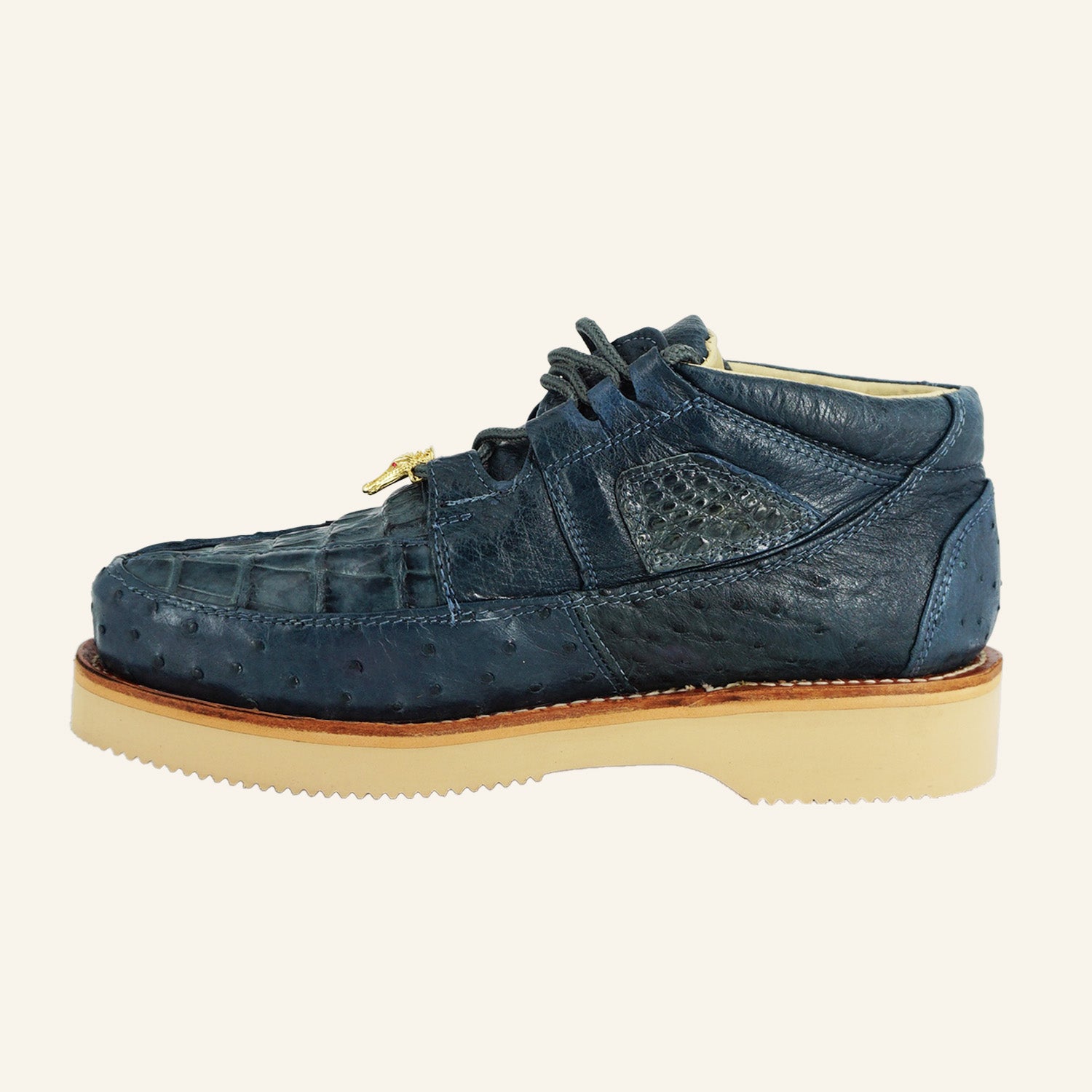 Los Altos Caiman/Ostrich Casual Shoes ZA050214 - Blue Jean