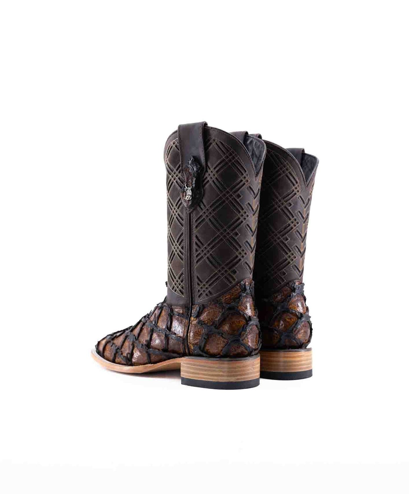 Rock'em Pirarucu Fish Print Square Toe Cowboy Boot - Honey