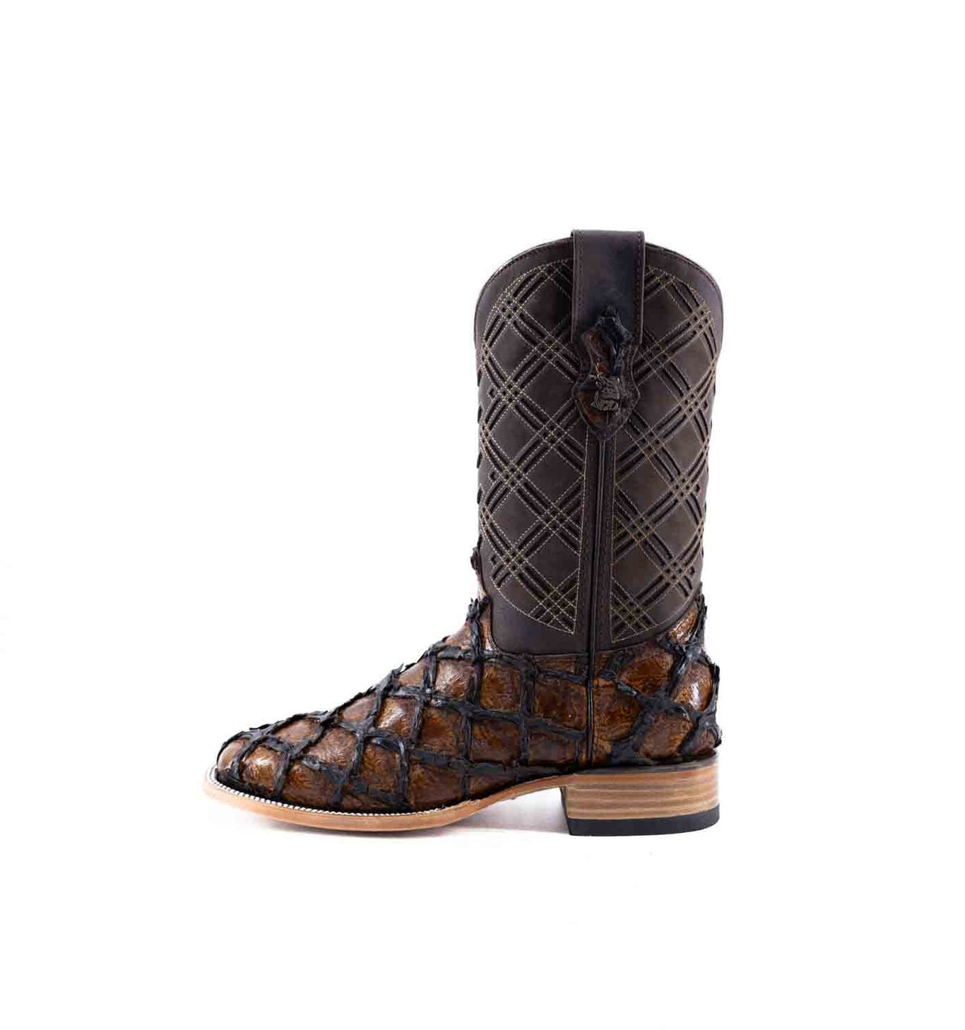 Rock'em Pirarucu Fish Print Square Toe Cowboy Boot - Honey