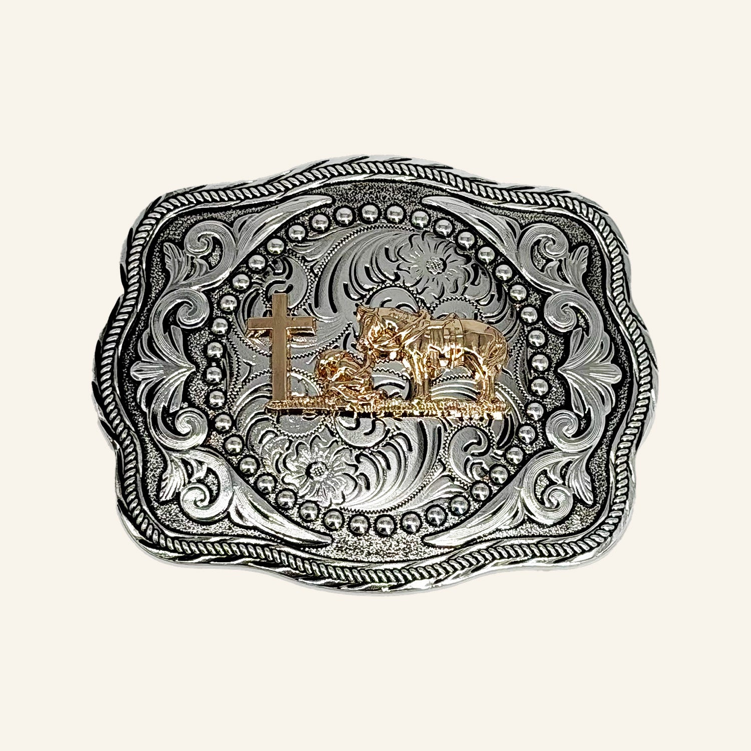 Cross and Horse Rose Gold Cowboy Buckle CB06