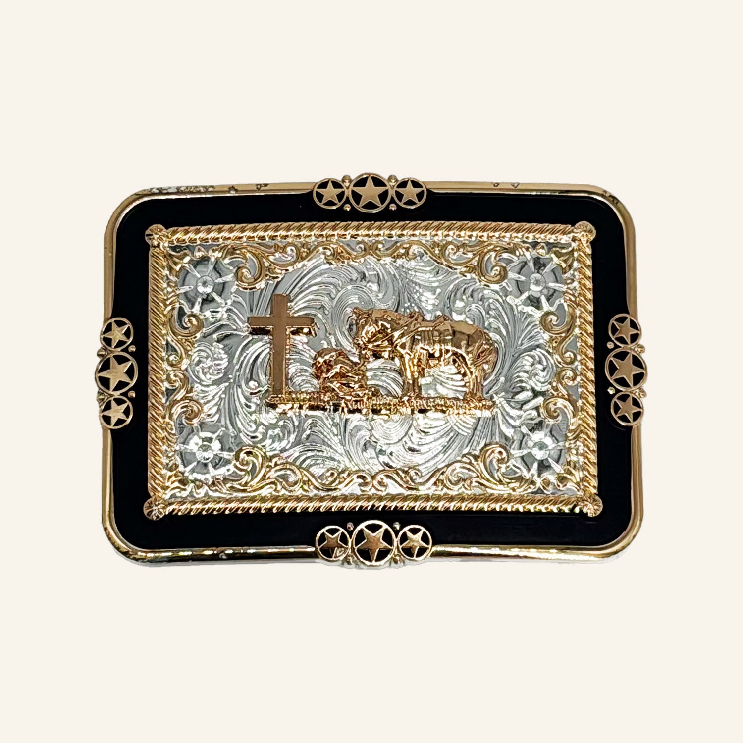 Cross and Horse Rose Gold Cowboy Buckle CB07