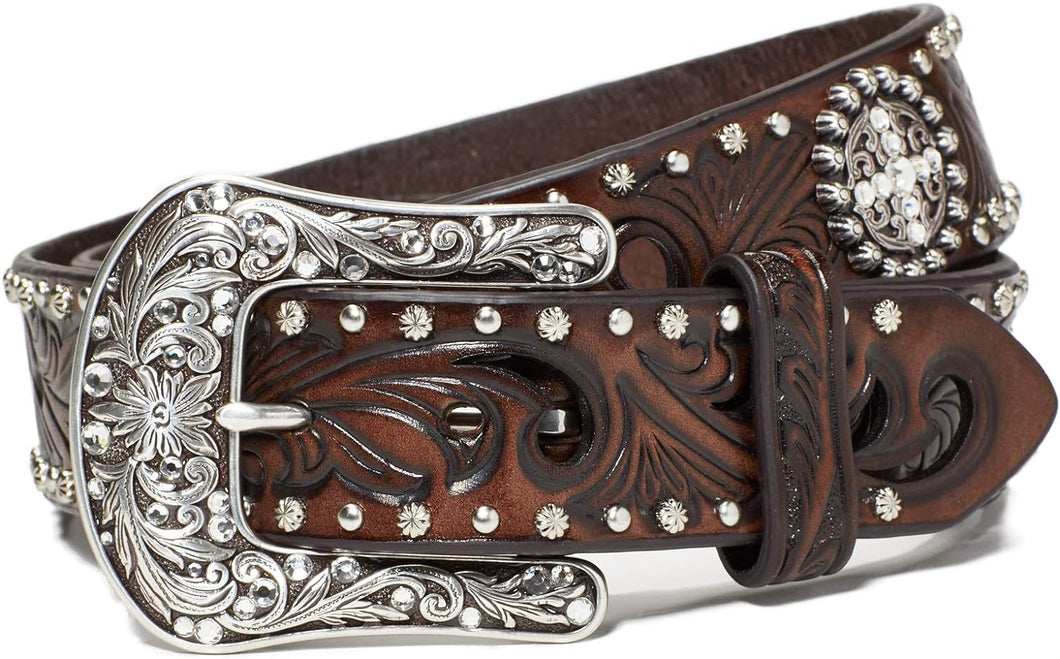 Ariat Women's Scroll Inlay with Crystals Scalloped Belt A1513002