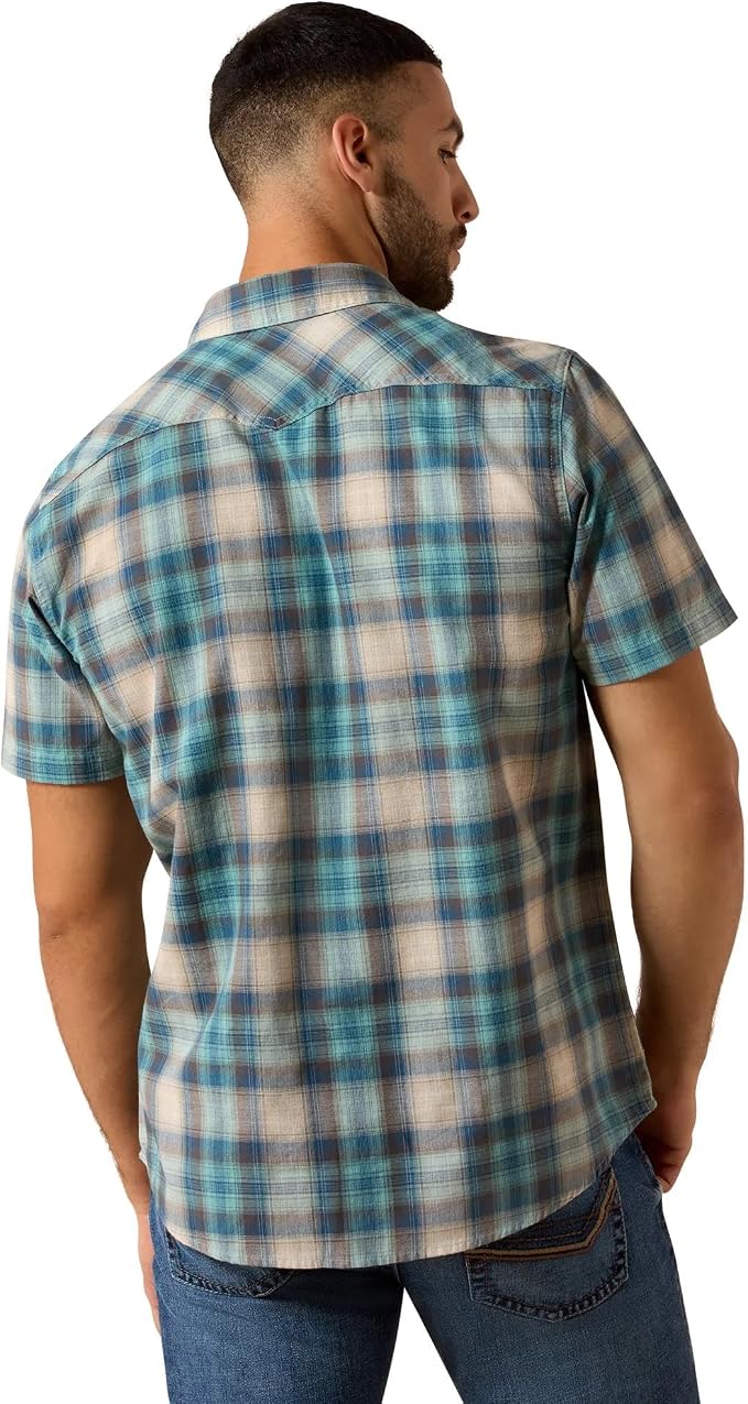Ariat Men's Retro Halden Fitted Snap Shirt 10071738 - Teal Plaid          