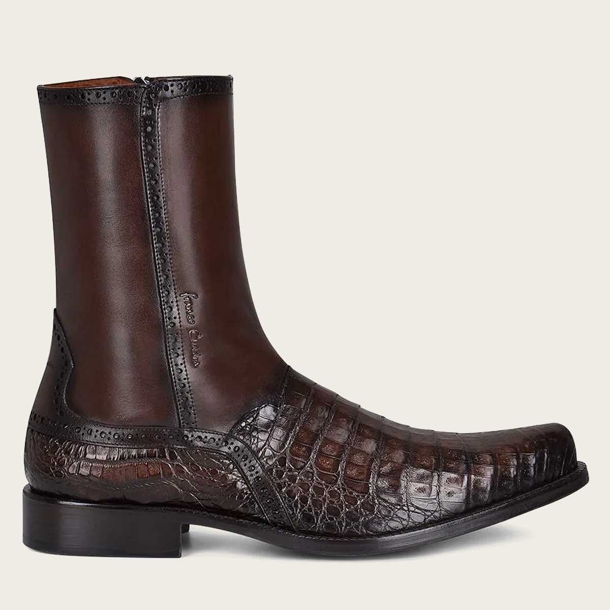 Franco Cuadra Men's Ternera Inca Caiman Short Boot with Zipper FC657 - Dark Brown