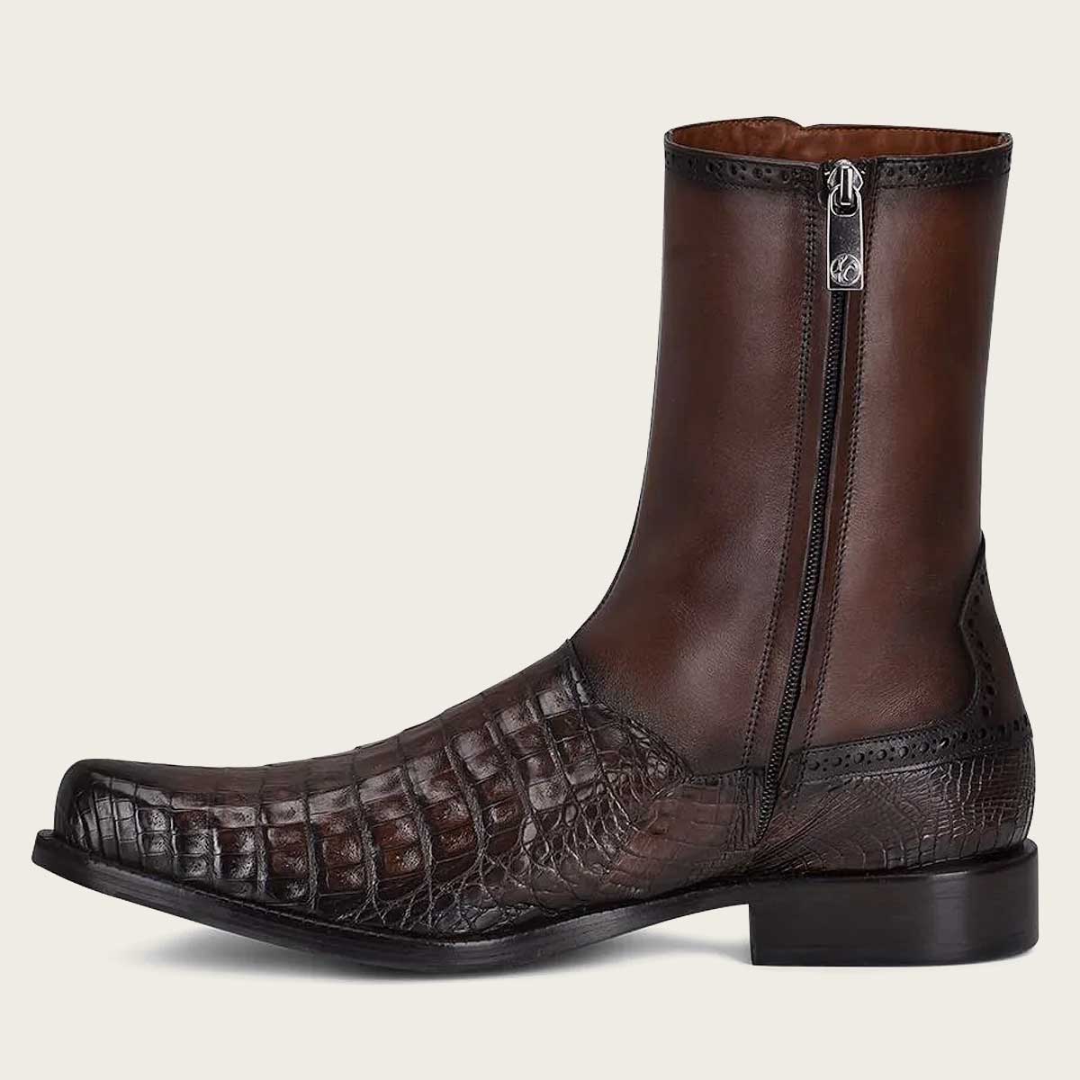 Franco Cuadra Men's Ternera Inca Caiman Short Boot with Zipper FC657 - Dark Brown