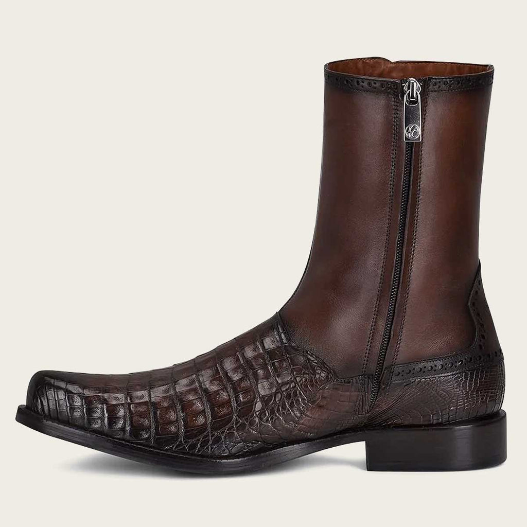 Franco Cuadra Men's Ternera Inca Caiman Short Boot with Zipper 827FWTS - Dark Brown