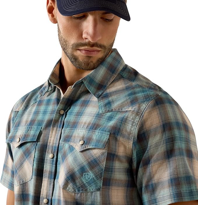 Ariat Men's Retro Halden Fitted Snap Shirt 10071738 - Teal Plaid          