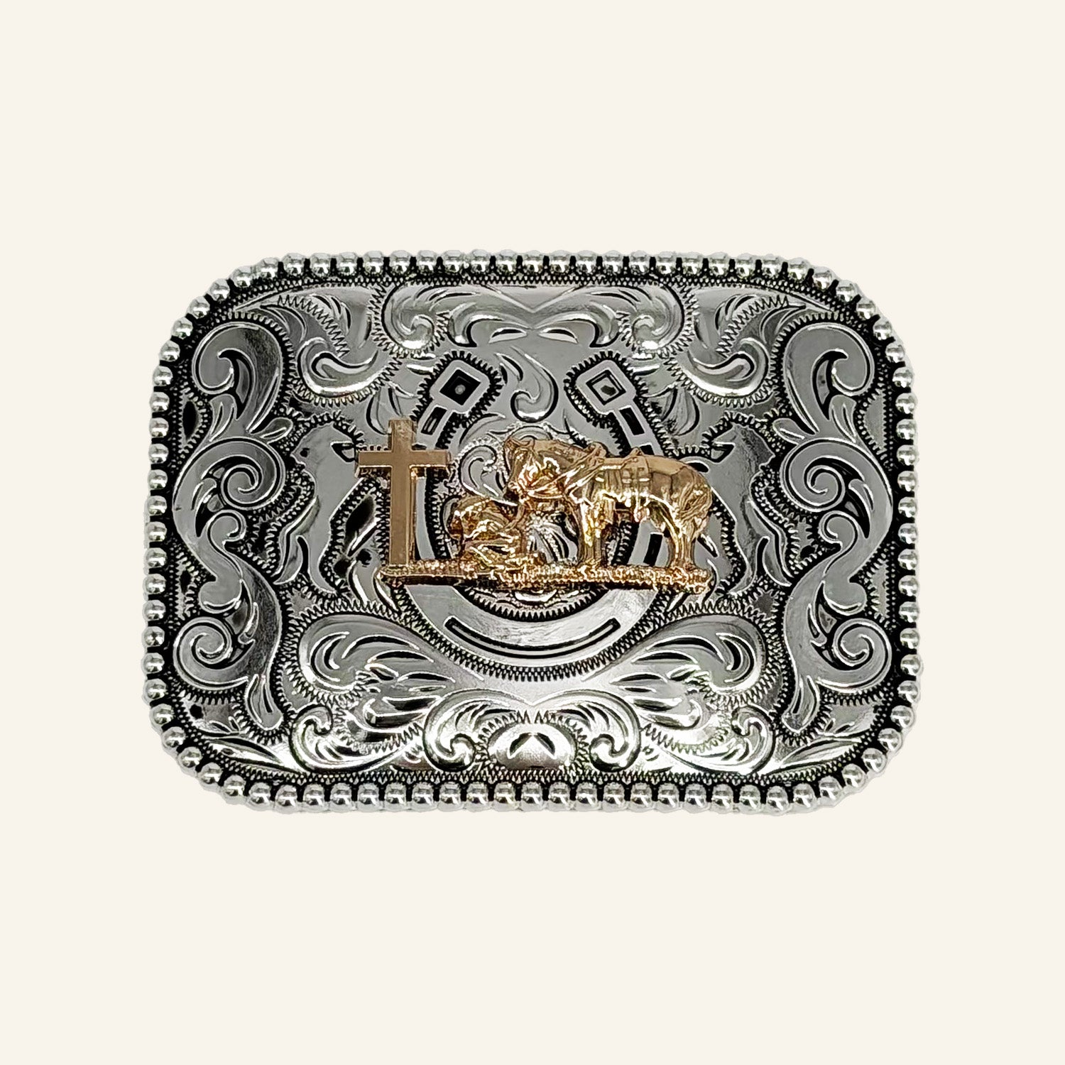 Cross and Horse Rose Gold Cowboy Buckle CB09